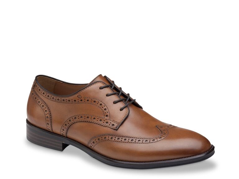 Leather shoes with intricate detailing. 
