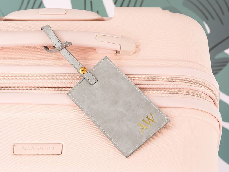 Monogrammed leather luggage tag wedding gift for bride
