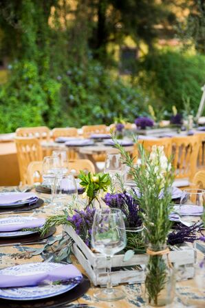 Rustic Wooden Tables With Lavender Centerpieces