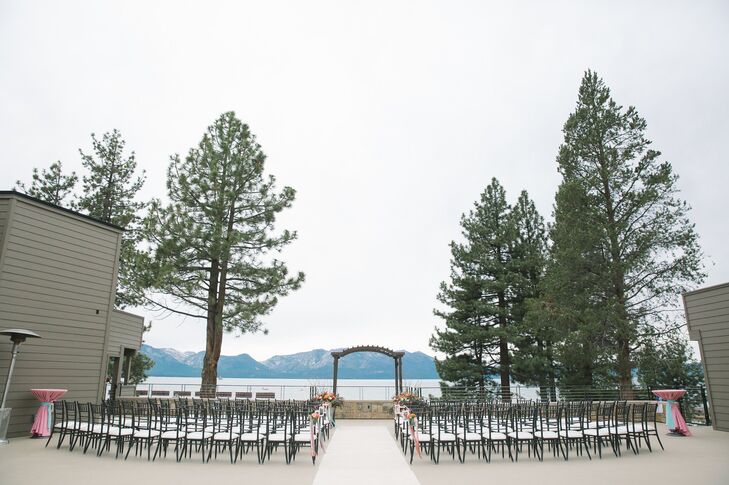 The ceremony took place outdoors overlooking Lake Tahoe and the surrounding expanse of mountains.