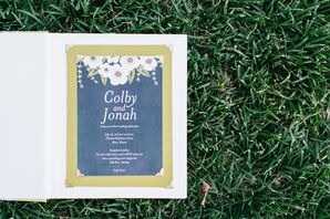 Gray, White and Green Floral Invitations