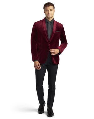 Stitch & Tie Burgundy Velvet Shawl Tuxedo Red Tuxedo