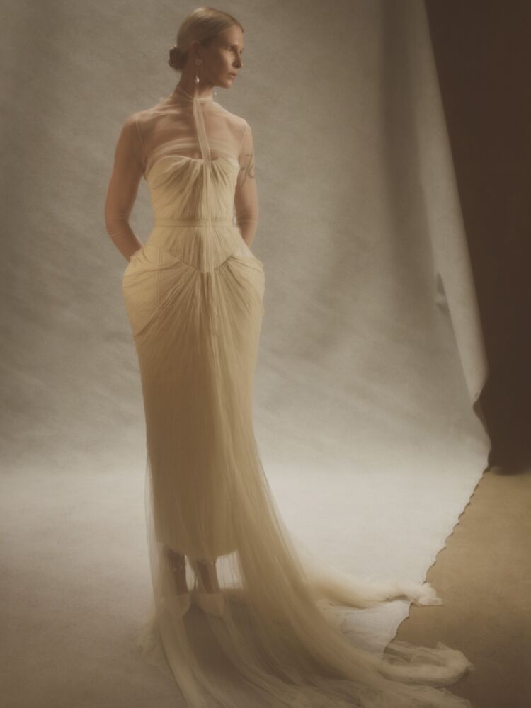 Danielle Frankel pleated and draped tulle wedding dress