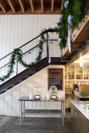 Garland-Decorated Industrial Staircase