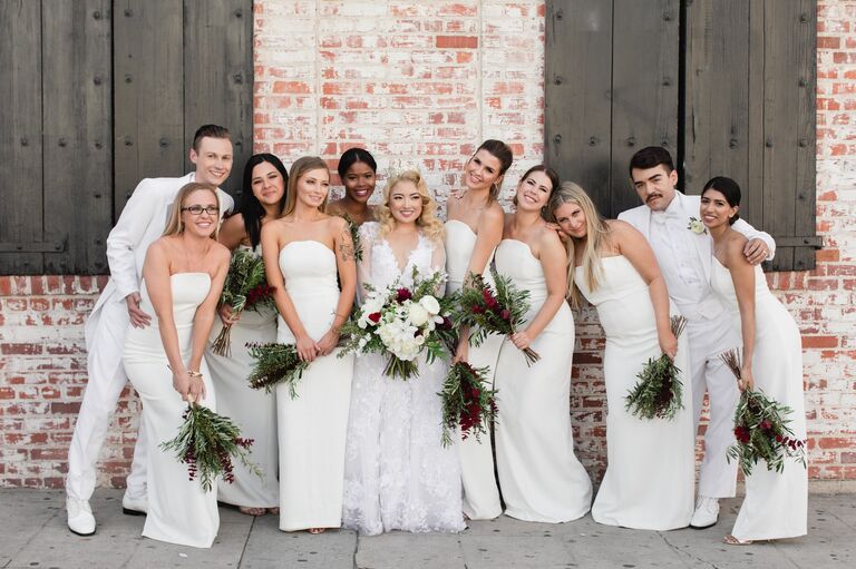 Wedding party in all-white outfits