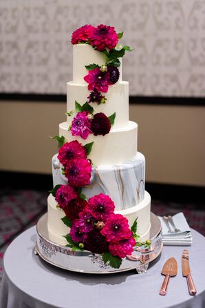 Modern Tiered Fondant Cake with Red Flowers