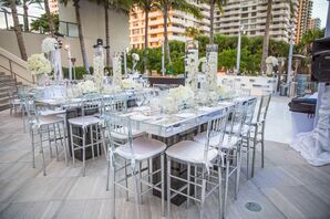 Mirror-Top Tables with Modern Orchid Centerpieces