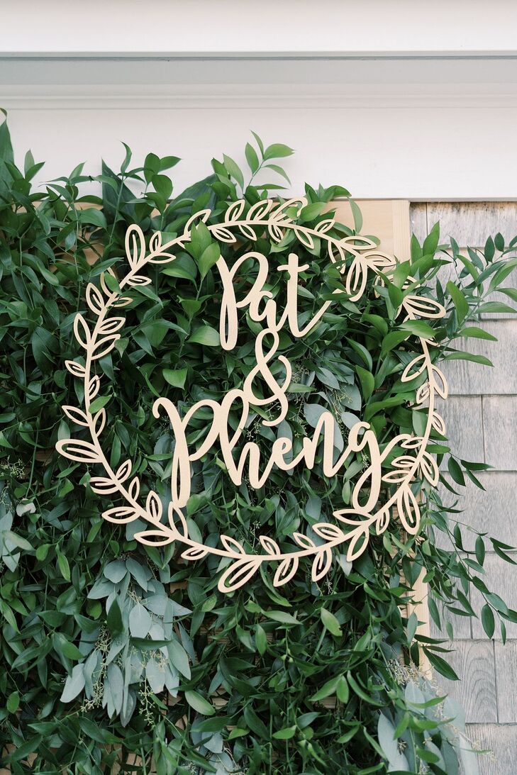 Custom Wood Monogram Sign for Wedding at Wychmere Beach Club in Harwich Port, Massachusetts