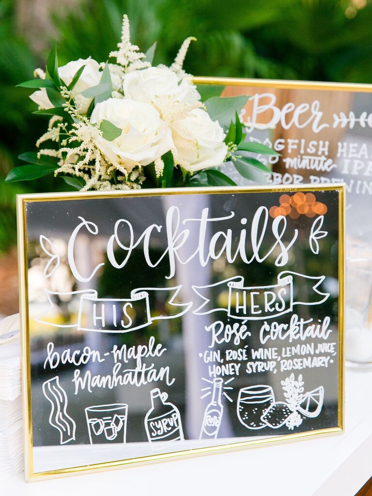 Wedding mirror sign - cocktail menu