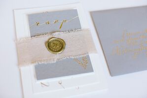 Gray and Gold Wedding Invitations with Linen Belly Band