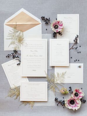 Formal White and Gold Wedding Invitations with Typography