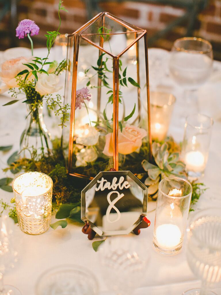 Silver mirror wedding table number