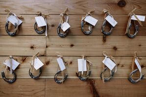 Escort Card Horseshoes at Rustic Fall Mountain Wedding in Aspen