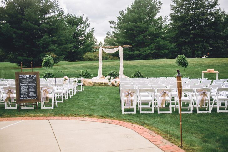 The couple had their wedding ceremony in Drew's parent's backyard on a platform that Drew and his dad built.