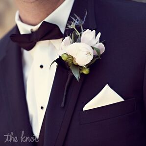 White Peony and Thistle Boutonniere