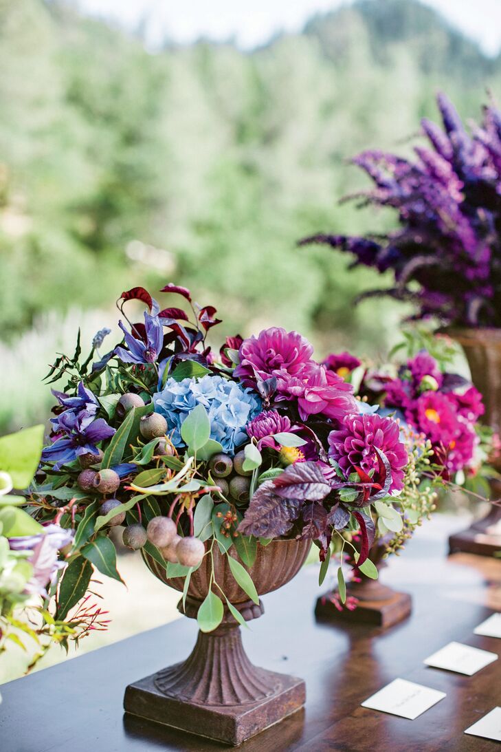 Fuchsia and Blue Flower Arrangment