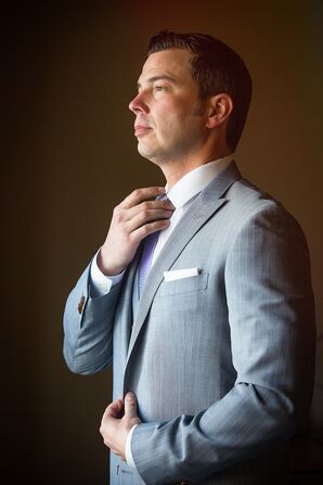 Gray Wedding Suit and Lavender Tie