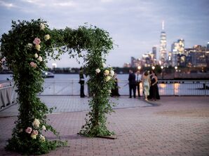 Greenery Arch for Waterfront Wedding Ceremony in New York