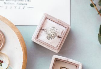 engagement ring in a pink velvet box