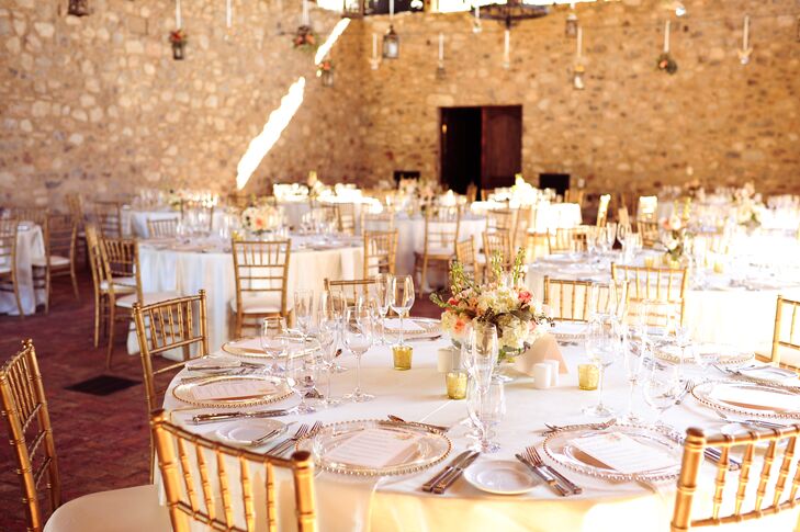 A soft mix of glittery gold, ivory, peach, blush and lilac accents created a warm, rustic and romantic environment at Nicole and Derek's reception at Silverleaf Club in Scottsdale, Arizona.