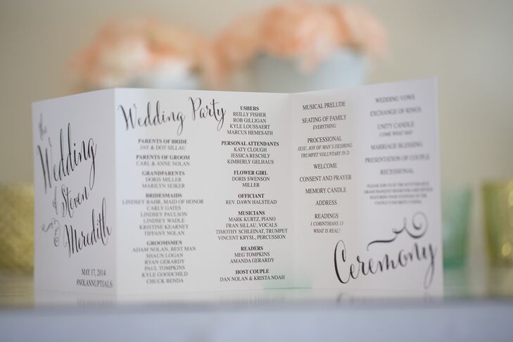 The white gatefold programs were designed by Meredith.