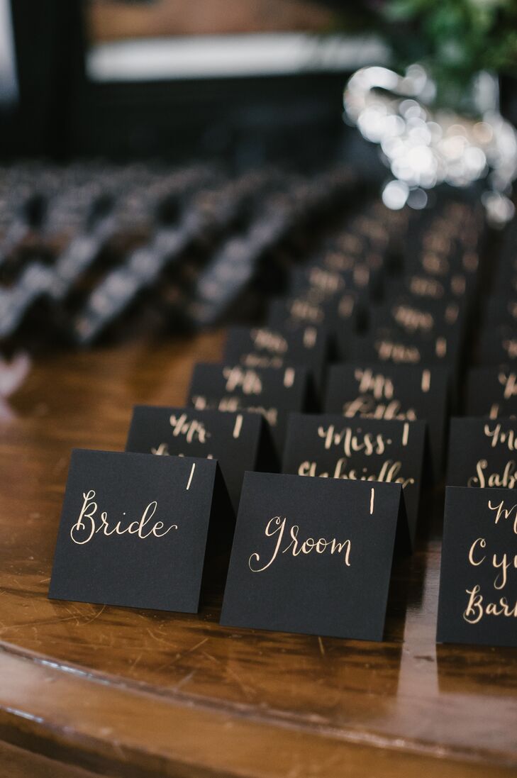 Black and Gold Hand-Lettered Escort Cards