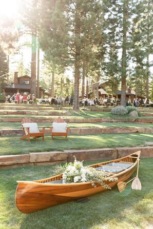 Vintage Wood Boat as Wedding Decor at Martis Camp in Truckee, California