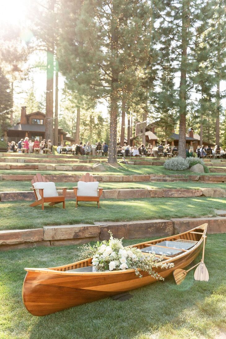 Vintage Wood Boat as Wedding Decor at Martis Camp in Truckee, California
