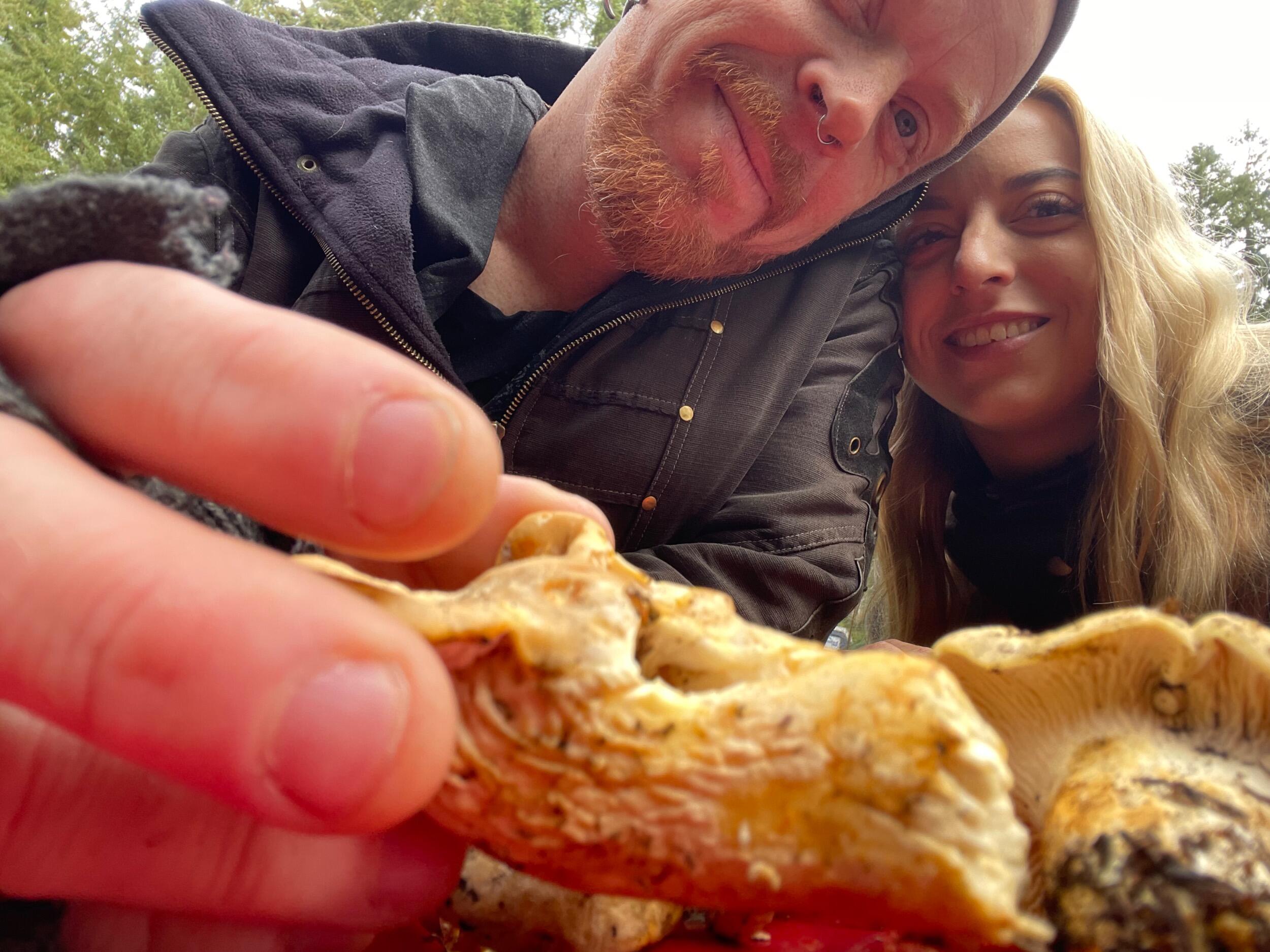 Our first photo together in our new romantic era. Of course we were finding chanterelles in the woods on Vashon where Michael lived in a stunning yurt he built ❤️