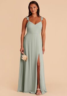 Birdy Grey Doris Chiffon Dress in Sage V-Neck Bridesmaid Dress