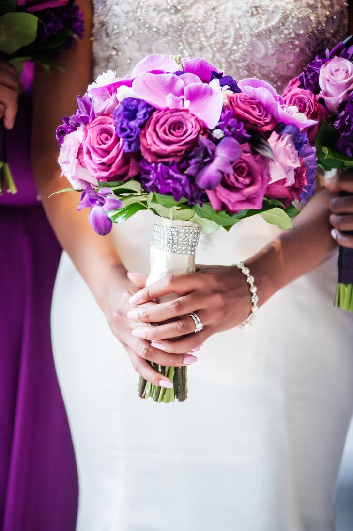 "I absolutely love orchids, so I knew we had to have them in the bouquets as well as the centerpieces," Felicia says.