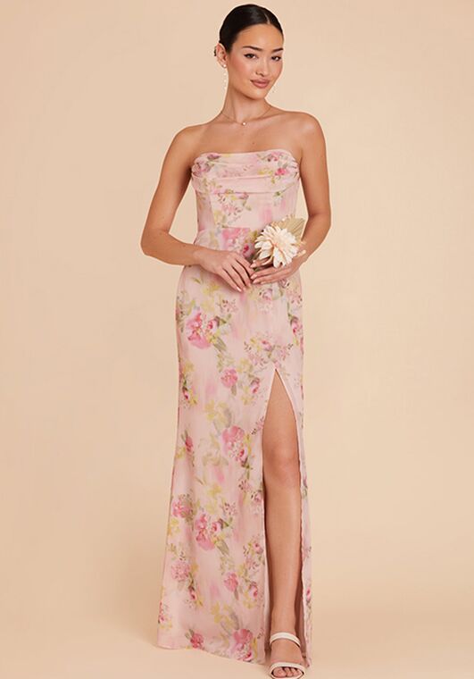 Birdy Grey Mira Chiffon Dress in Vintage Pink Floral Off the Shoulder Bridesmaid Dress - 3