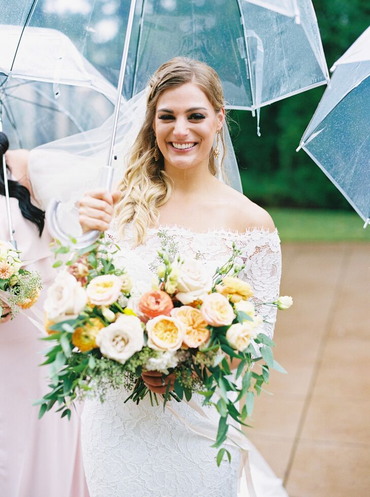 Bride Underneath Clear Umbrella During Daytime Wedding