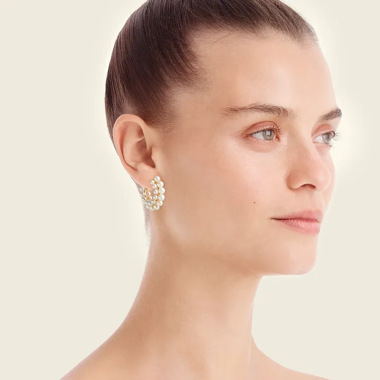 Layered mini-pearl hoop earrings for sporty bachelorette bride outfit