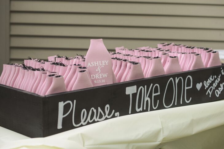 Pink Koozie Wedding Favor with Sign
