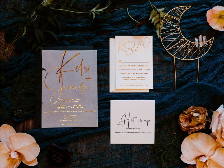 winter wedding ideas metallic stationery
