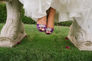 Purple Open-Toe Shoes With Silver Brooches