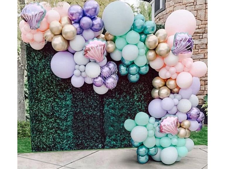 beach themed bridal shower mermaid balloon arch