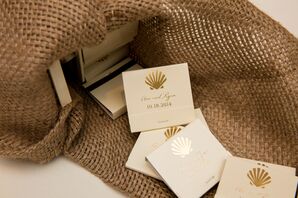 Ivory and Gold Matchbook With Seashell