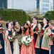 Navy Bridesmaid Dresses with Colorful Hindu-Inspired Shawls