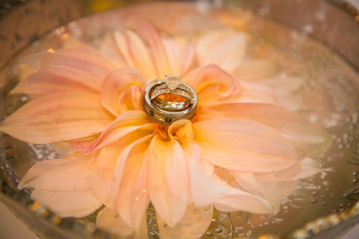 Wedding Rings on Pink Dahlia