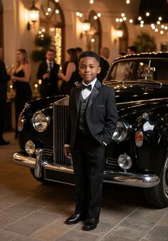 Little Tuxedos "Princeton" Kids Black Tuxedo (5-Piece Set) Flower Girl Dress and Ring Bearer Outfit
