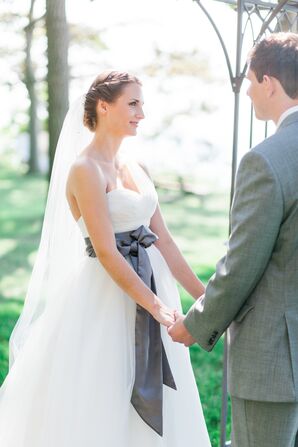 A-Line Wedding Dress With Gray Sash
