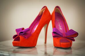 Orange and Fuchsia Bow Accented Wedding Shoes