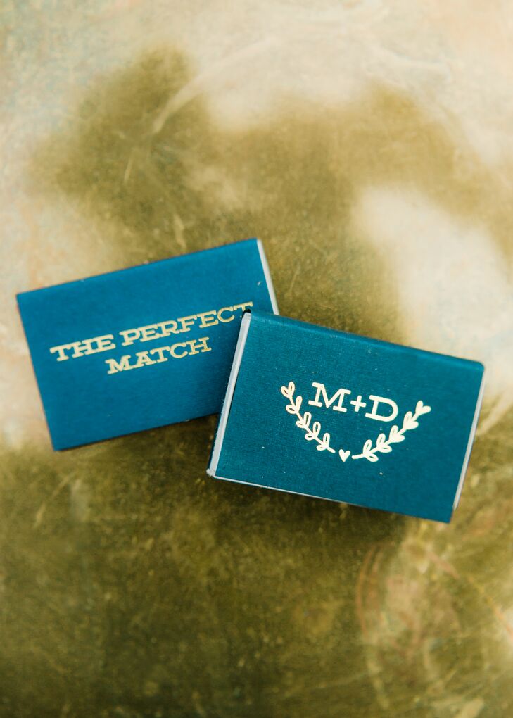 Guests were given matchboxes personalized with Michelle's and Derik's initials and the phrase, "A Perfect Match."