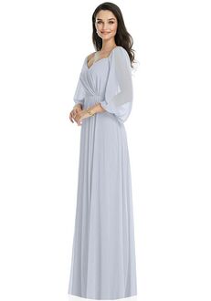Dessy Group Off-the-Shoulder Puff Sleeve Maxi Dress with Front Slit - 3104 Sweetheart Bridesmaid Dress