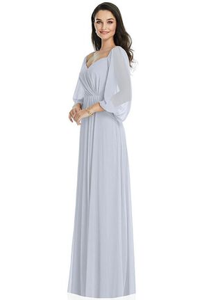 Dessy Group Off-the-Shoulder Puff Sleeve Maxi Dress with Front Slit - 3104 Sweetheart Bridesmaid Dress