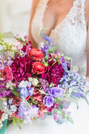Jewel-Tone Bouquet with Roses, Dahlias and Veronica