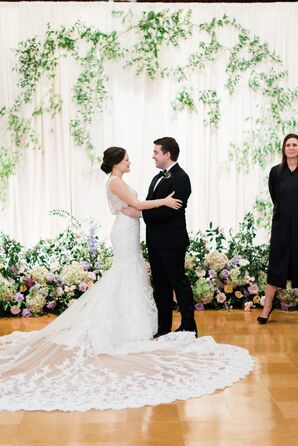 Classic Bride and Groom with Greenery Ceremony Backdrop
