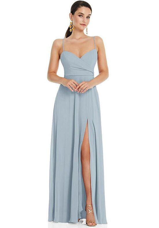 Dessy Group Adjustable Strap Wrap Bodice Maxi Dress with Front Slit - LB036 Sweetheart Bridesmaid Dress - 1